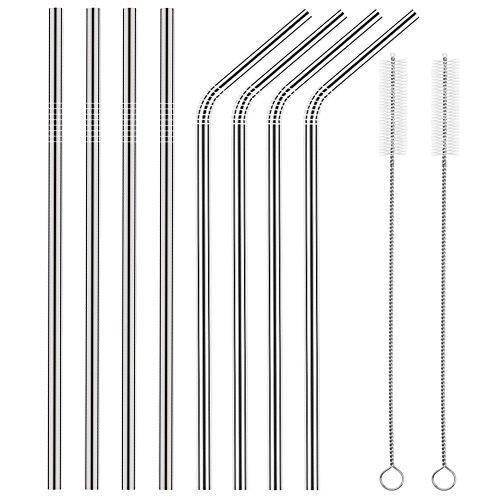 Lot de 8 Pailles en Acier Inoxydable, Jechery 10.5 Pouce Ultra Long Lot de Pailles Réutilisables