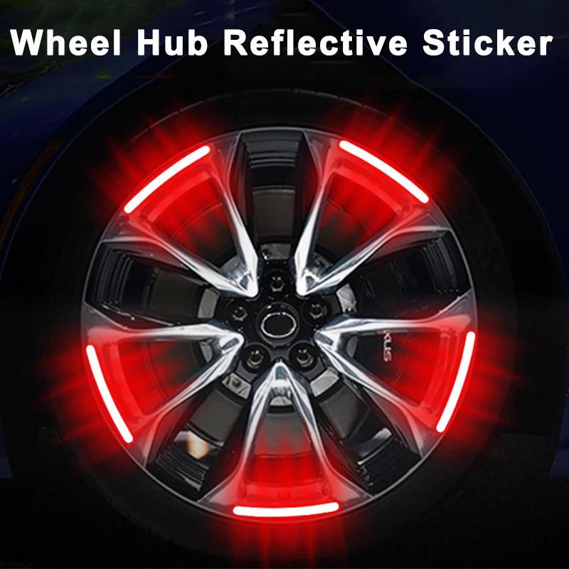 New 10pcs Car Wheel Hub Reflective Sticker Tire Rim Reflective Strips Luminous Sticker for Night Driving Car-Styling Accessories