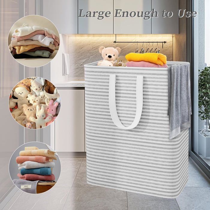 Panier à linge pliable 100L autoportant – 55 x 30 x 60 cm, imperméable, poignées renforcées, gris
