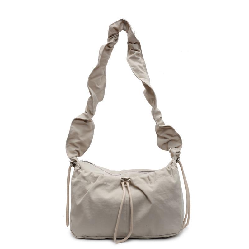 Nylon Shoulder Bag For Women With Drawstring Closure And Wrinkled Design For Daily Casual Wear