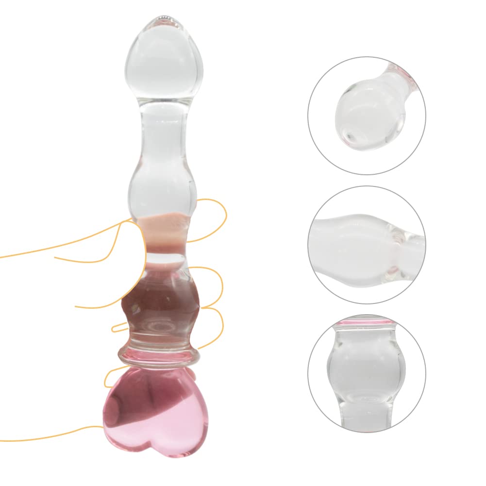 SXOVO Glass Anal Plug Heart Shape Crystal Anal Plug for Men Women Masturbation Transparent Anal Plug Vagina Stimulation Sex Toys G-Pot