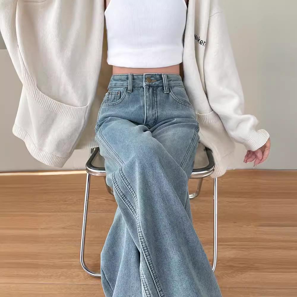 

Women s Light Blue High-Waisted Wide-Leg Jeans, Summer 2025 XL: Height 155-165CM (121-131 lbs)
