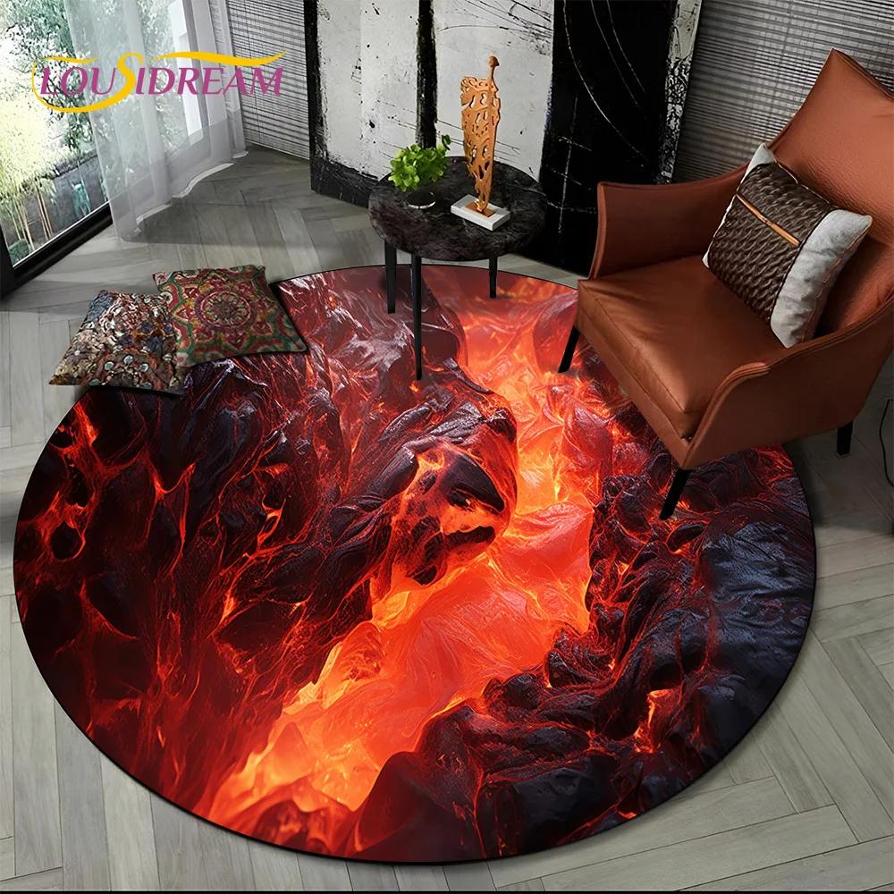 Latest 3D Illusion Volcano Lava Magma Round Carpet Rug for Living Room Bedroom Sofa Decor,Kids Area Rug Non-slip Floor Mat Gift