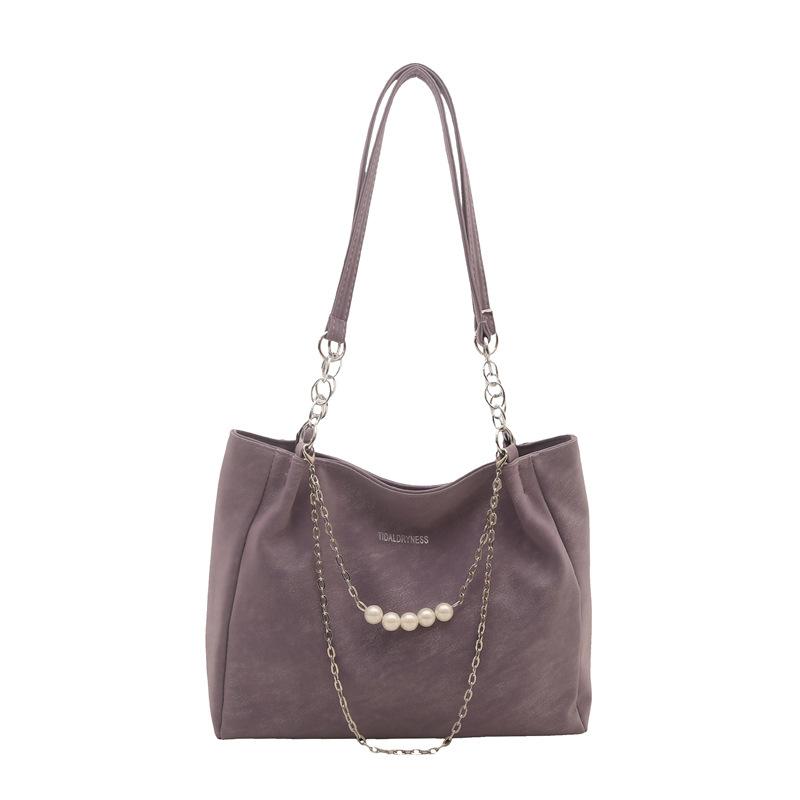 Trendy Women's Bags New Versatile Commuter Texture Pearl Chain Large Capacity Casual Shoulder Tote Bag