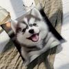 Cute Husky Puppy Print Throw Pillow Cover Realistic Smiling Siberian Husky Themed Cushion Case For Pet Lovers Home Couch Decor
