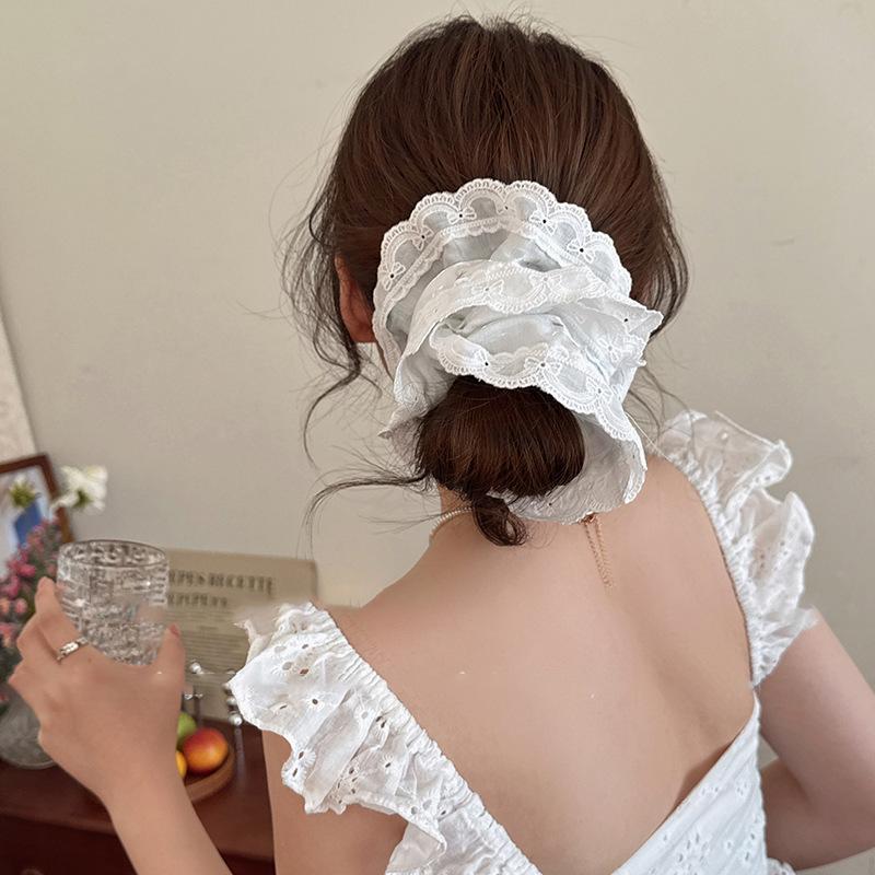 Fabric Double Pleated Lace Lace Large Intestine Hair Band Mori Small Fresh Girl Headrope Fashionable Versatile Hair Accessories Woman