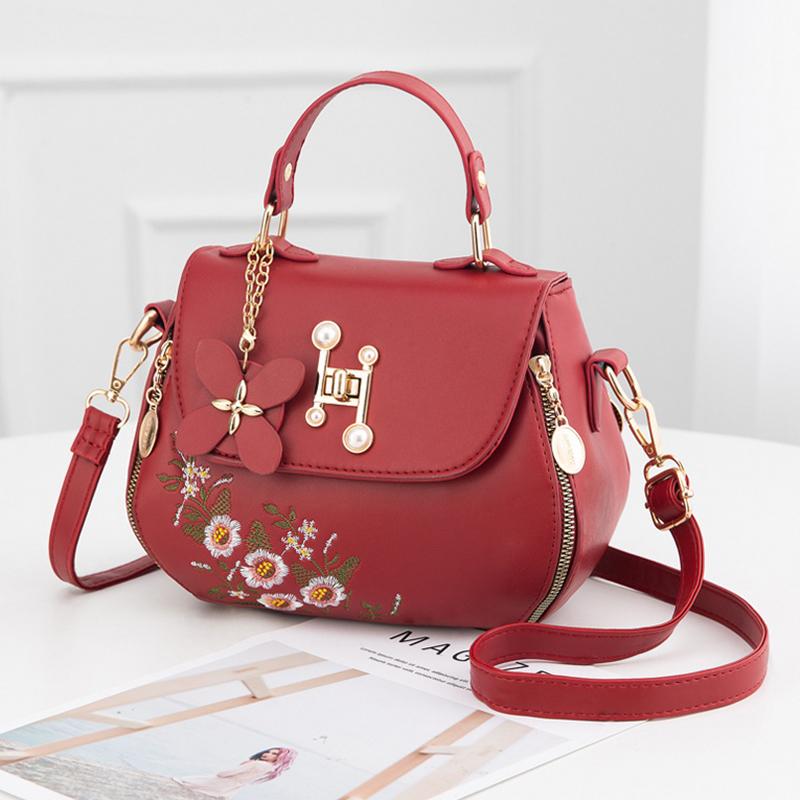 Bestickte Handtasche für Damen, New Network Red, modische Umhängetasche, vielseitige Umhängetasche aus PU-Leder