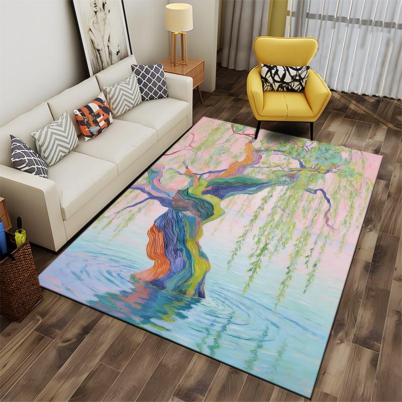 Colorful Abstract Tree Pattern Carpet with Willow Branch Design Suitable for Use As an Anti-slip for Living Room Bedroom Sofas