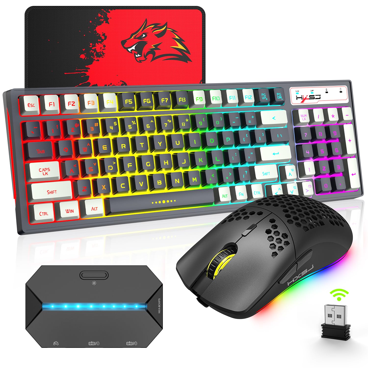 

Wireless Keyboard and Gaming Mouse Set for with Rechargeable 2000mAh 750mAh RGB Lightweight Honeycomb USB 7 Ergonomic 96 Key Converter DPI Color Block