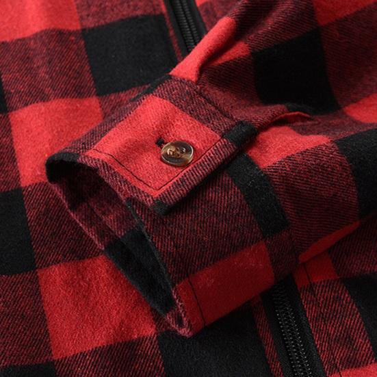 Men Fall Spring Hoodie Contrast Color Plaid Print Drawstring Hooded Long Sleeve Zipper