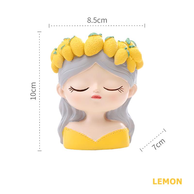 Charming Girl & Fruit Harvest Mini Planter, Cute Decorative Flower Pot for Succulents & Small Indoor Plants for Desk Decor