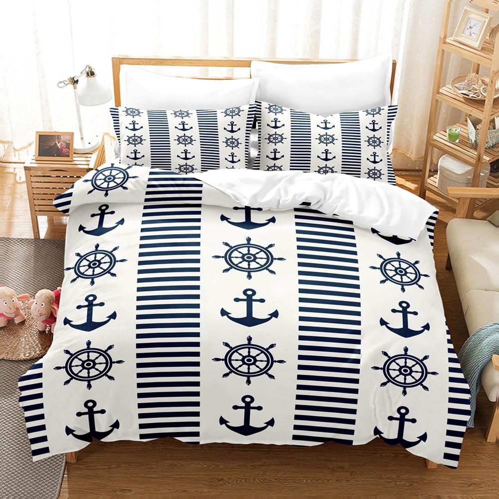 Anker 3D Bettwäscheset Ozean-Stil Bettdeckenbezug Extra großes Doppelbett Bettbezug mit Kissenbezug für Kinder Jungen Queen King Size