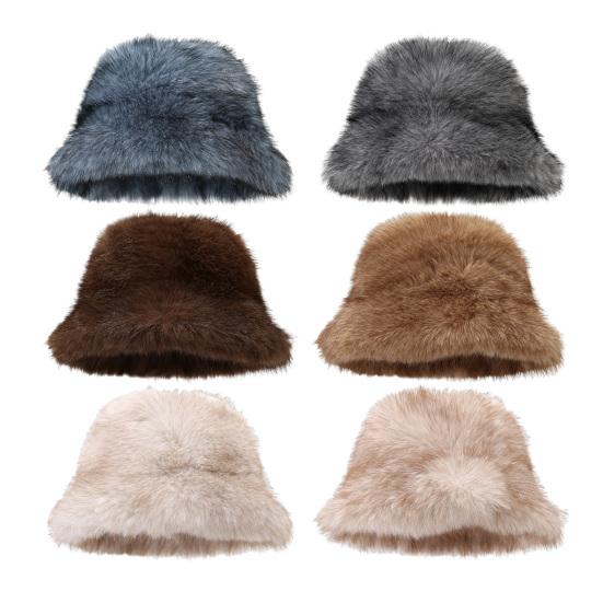 Winter Basin Hat Solid Color Thickened Soft Plush Warm Bucket Hat Windproof