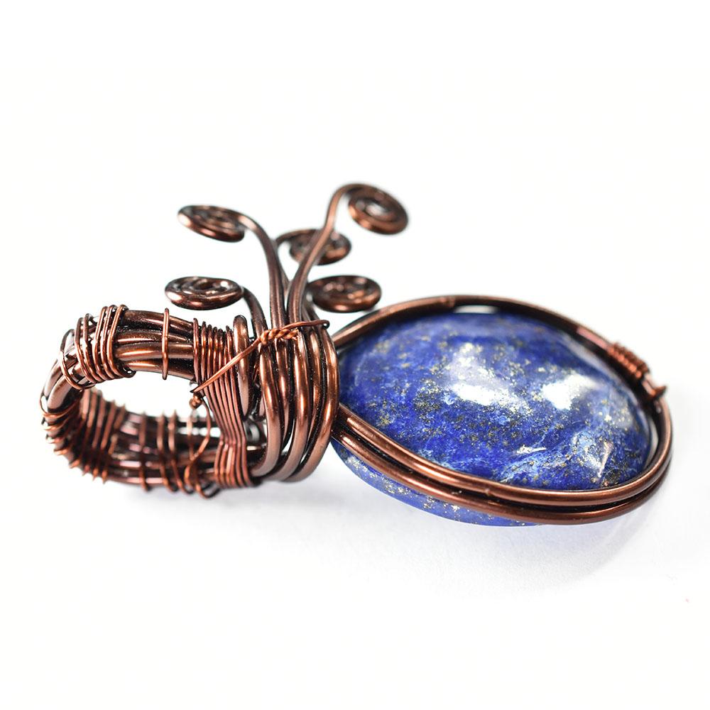 Natural Lapis Lazuli 71 Ct Certified Handmade Copper Wire Wrapped Oval Pendant
