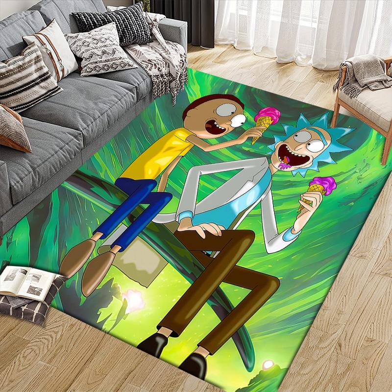 Rick and Morty Flannel Pattern Square Carpet,Area Rug,Carpet Rug for Living Room Bedroom Sofa Playroom Decor,Non-slip Floor Mat