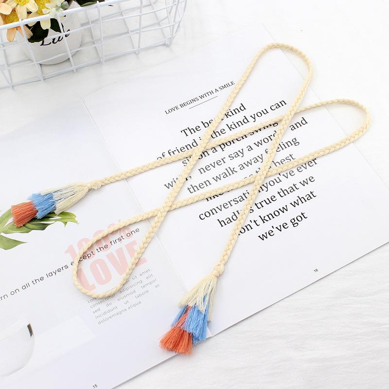 Mei Mary Cotton Thread Fine Decorative Dress Knotted Waist Chain Women's Braided Macaron Tassel Waist Cord