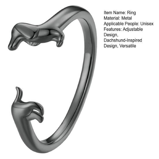 Bague Ouvrante Design Chien Teckel Bague de Doigt Réglable Bague de Taille Flexible Bijoux Accessoire Polyvalent