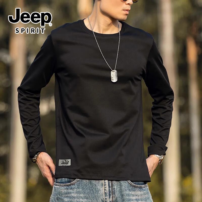 

JEEP SPIRIT Men s Round Neck Pure Cotton Long Sleeve Graphic T-Shirt M