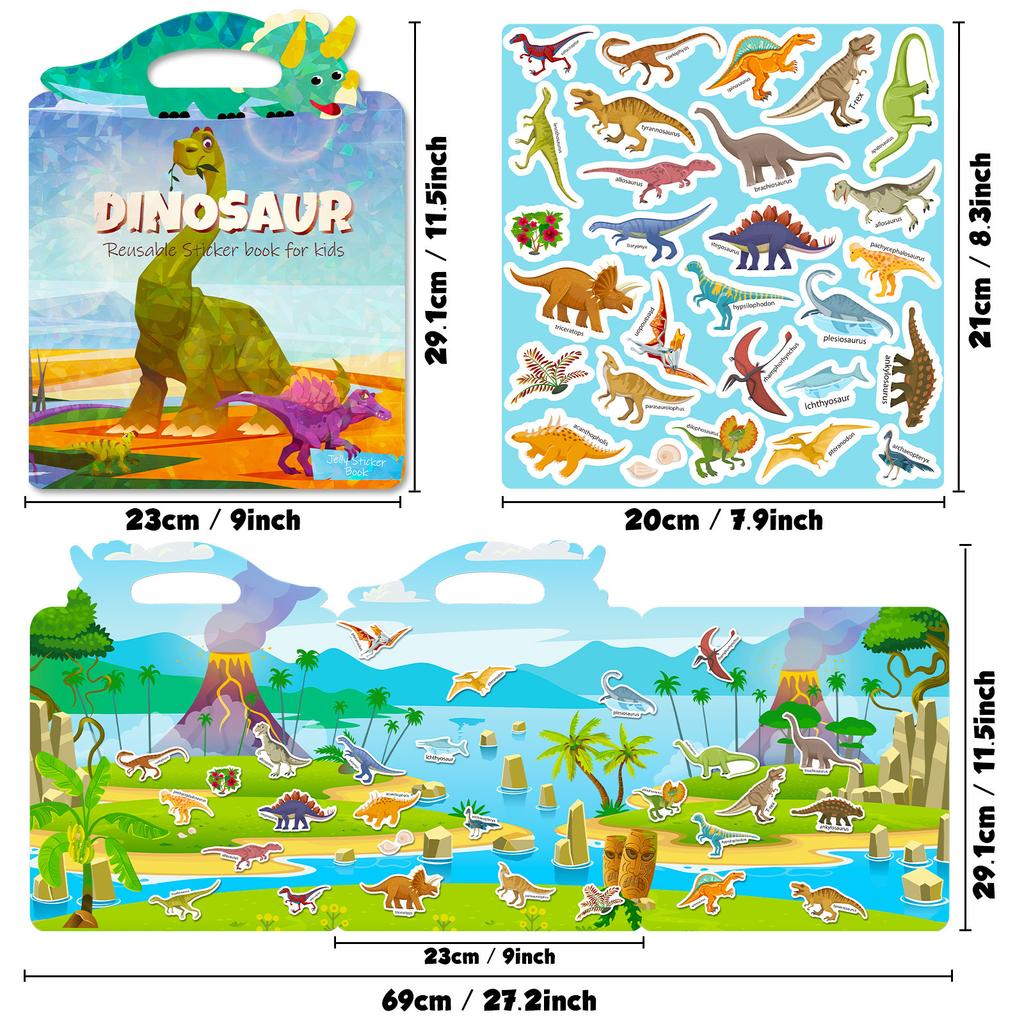 Children's Quiet Book Concentration Cultivation Dinosaurs Can Repeatedly Paste Hand-held Jelly Stickers Book