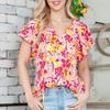 2025 Women's Summer V-Neck Ruffle Short Casual Printed Shirt