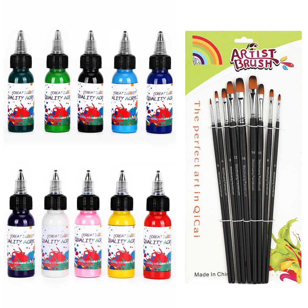 10 Colors Acrylic Pigment Frame Bracket Pen Kit Art Painting Set Accessories Supplies