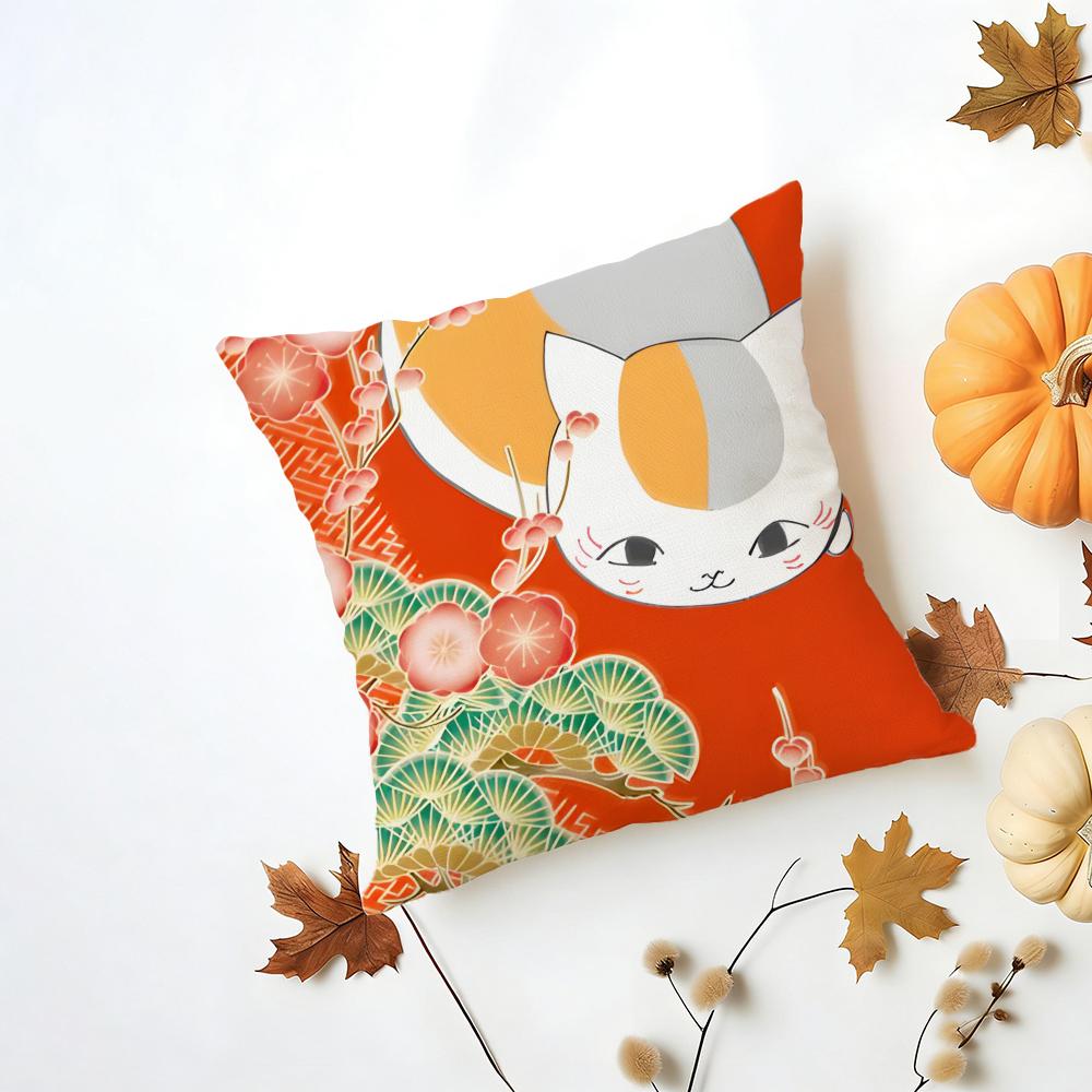NNyankosensei Cushion Cover Washable Linen Pillowcase Soft for Daily Sofa Bed Home Room Decor