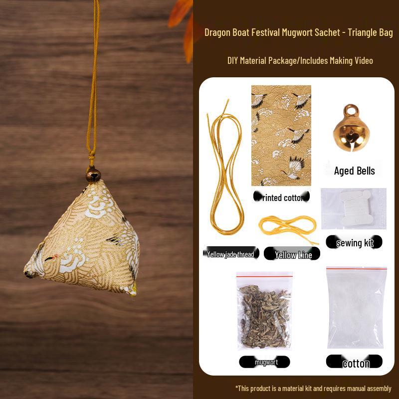 Dragon Boat Festival DIY Mugwort Mosquito Repellent Sachet Kit - Triangular Zongzi Pendant Gift