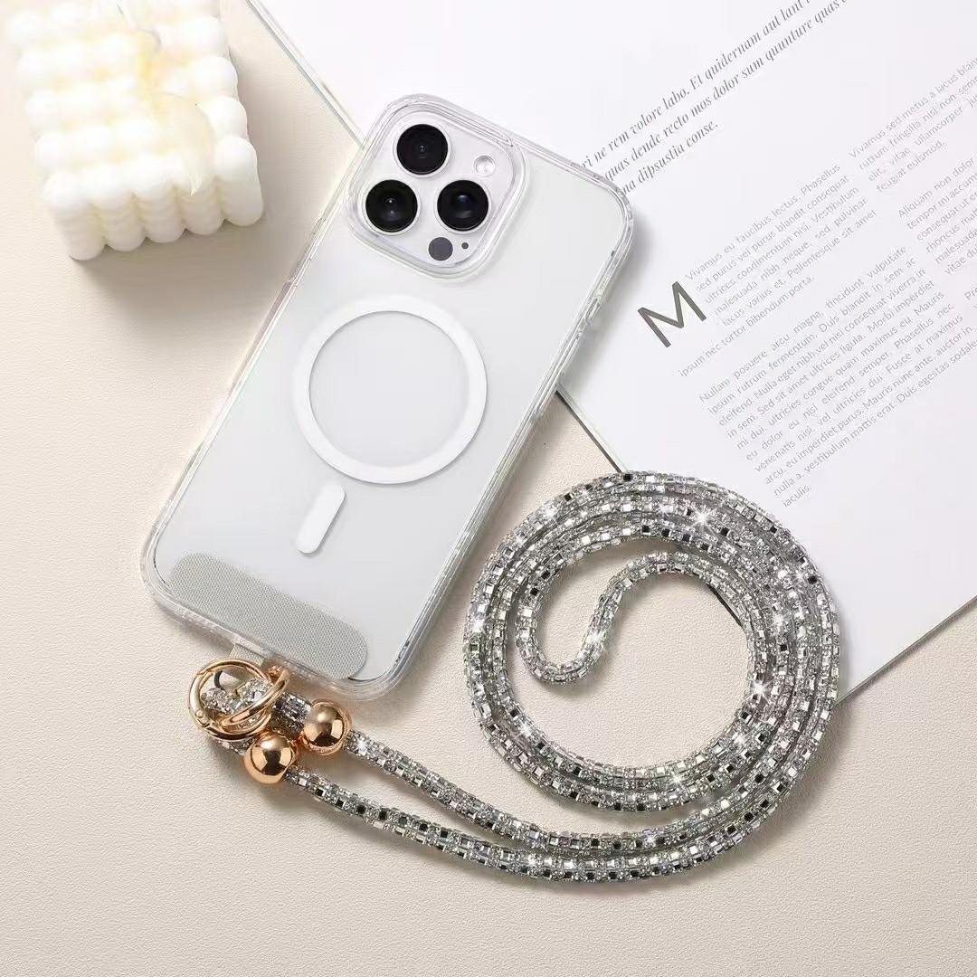 

Crystal Beaded Phone Lanyard Crossbody Strap with Tether Tab for Mobile Devices Silver
