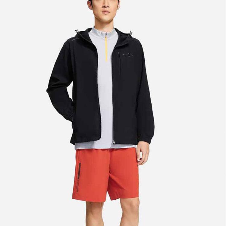 Li-Ning Fitness Series Solid Color Letter Print Hooded Windbreaker Jacket Men Jackets Black AFDT533-1