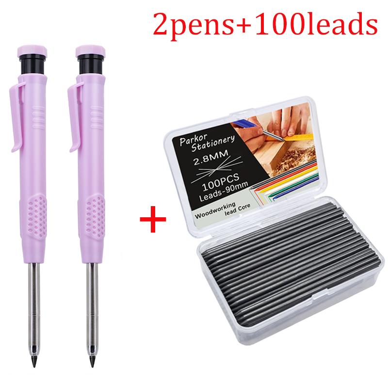2.8mm Carpenter Pencil Set with100leads,Deep Hole Woodworking Marking Pencil Architects Drawing Tool,For Carpenters Engineering