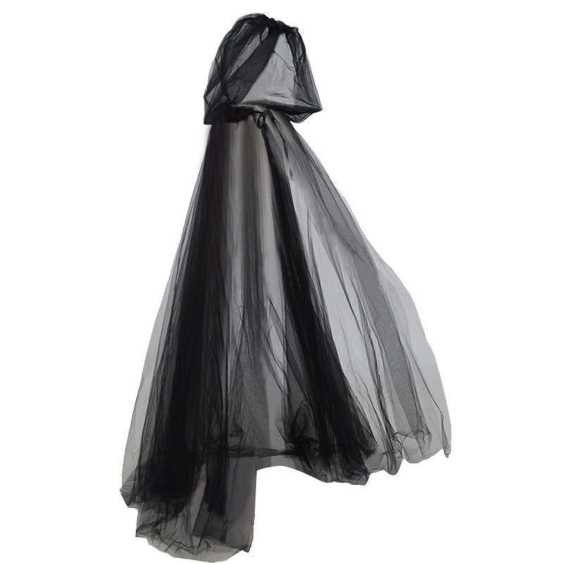 Black Bridal Shawl Witch Cosplay Cloak Halloween Cape Game Party Costume Props Holiday Dress Up Vampire Costume
