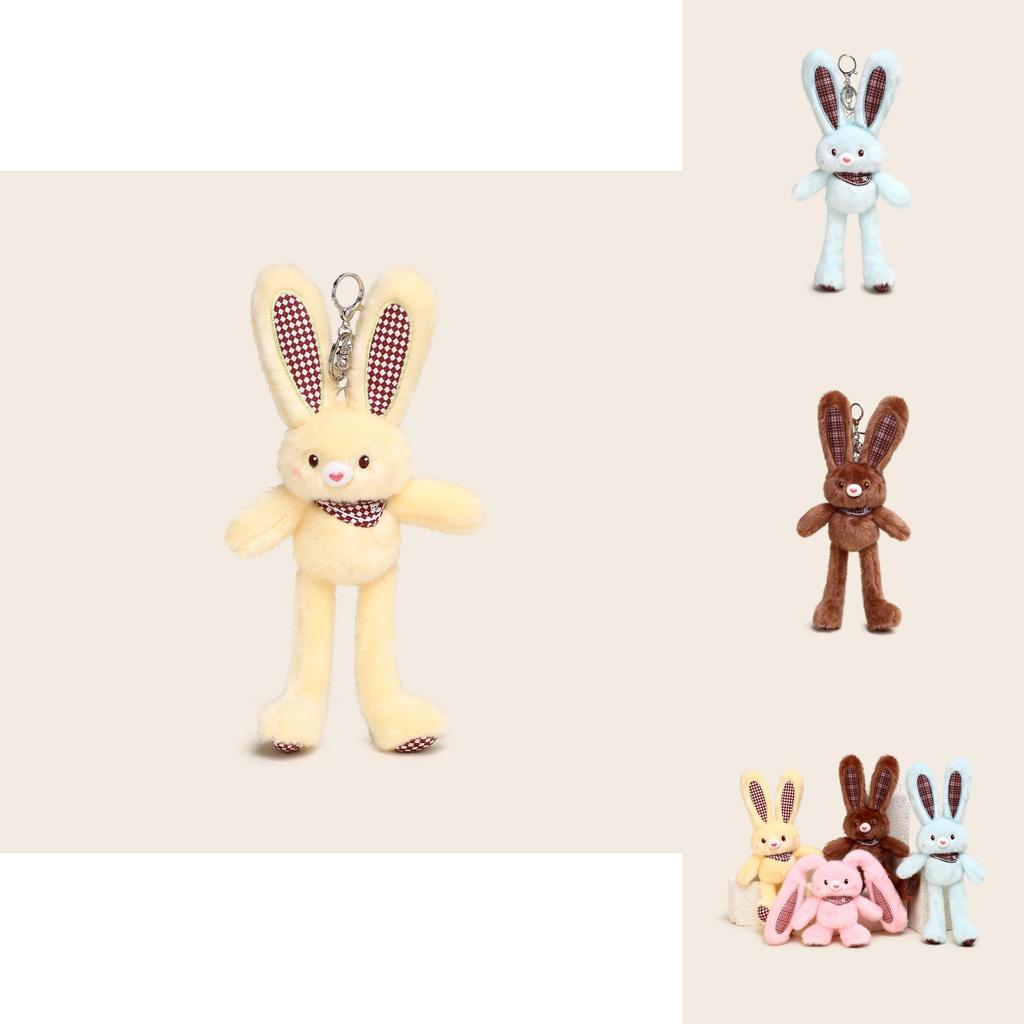 Cute Long Ear Plaid Rabbit Plush Doll Toy Pendant For Gifts And Decor