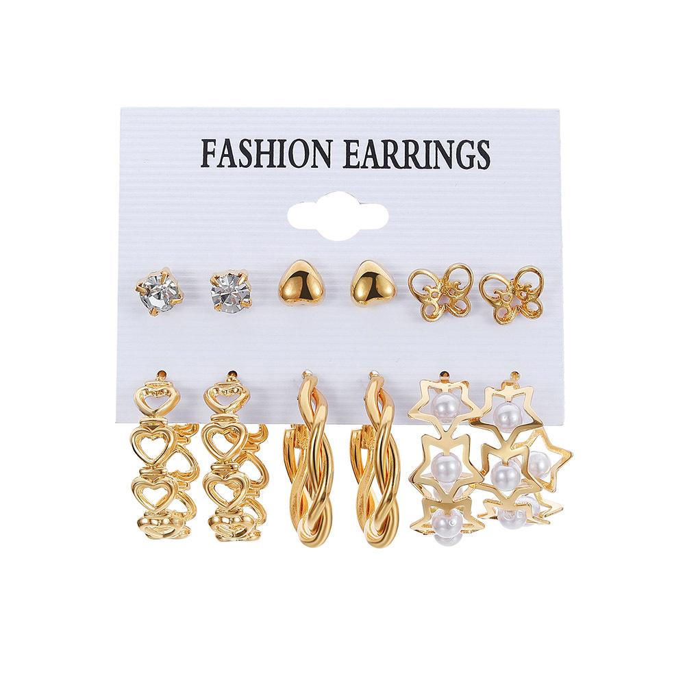 Inlaid Pearl Butterfly Earrings Premium Earrings Retro Metal 6 Set Earrings Combination Women