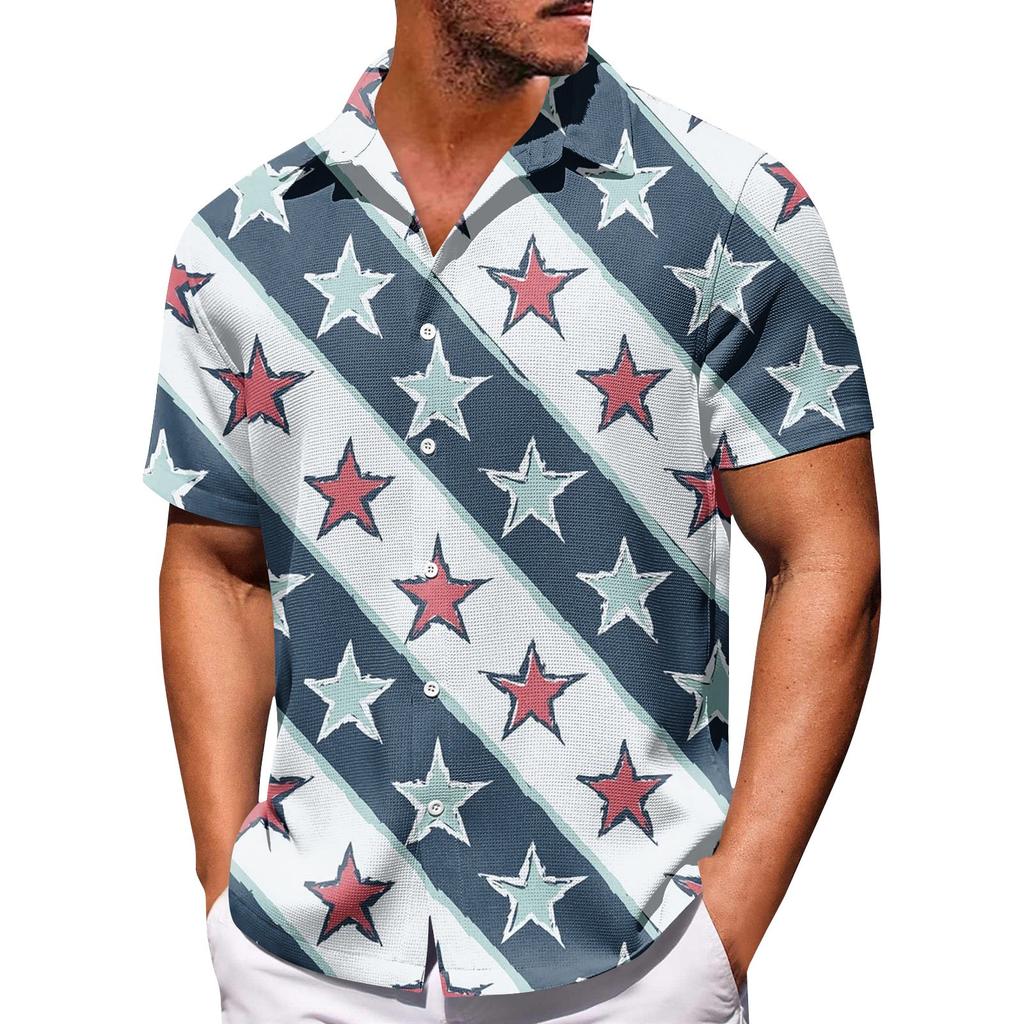 Herre uavhengighetsdag trykk knapp kortarm skjorter herre avslappet mote kortarm skjorter