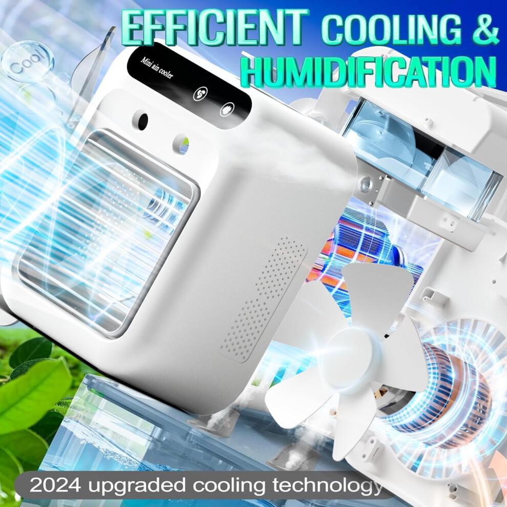 Personal Cooling Fan with Humidifier, Portable Air Conditioner – 2 Spray Modes & 2 Speeds, 2000mAh Rechargeable Battery