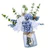 Artificial Flowers with Glass Vase Anti Wilting Anti Fading Realistic Faux Roses for Home Living Room Decor White Blue