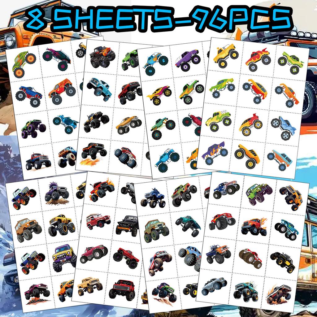 96 Stickers Big Car Tattoo Stickers Car Children Cartoon Party Face Stickers Gifts Premium Stickers