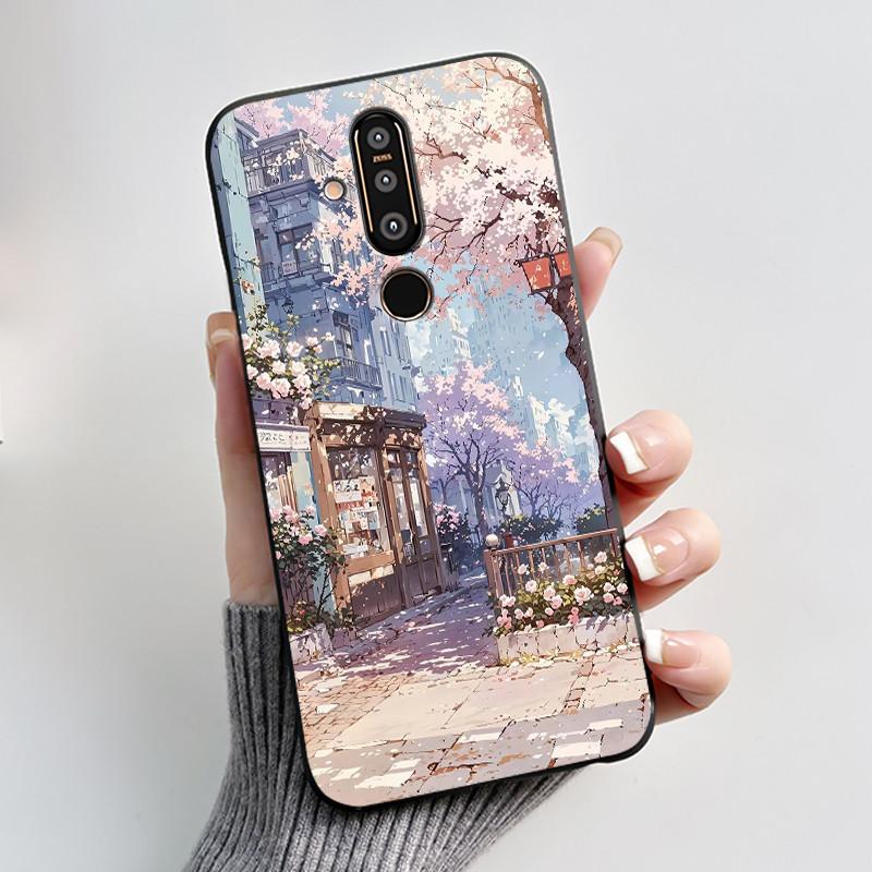 Case For Nokia 8.1 Plus/Nokia X71 Phone Casing Vast Grasslands With Beautiful WildFlowers Pattern Soft Black Anti-Scratch Case