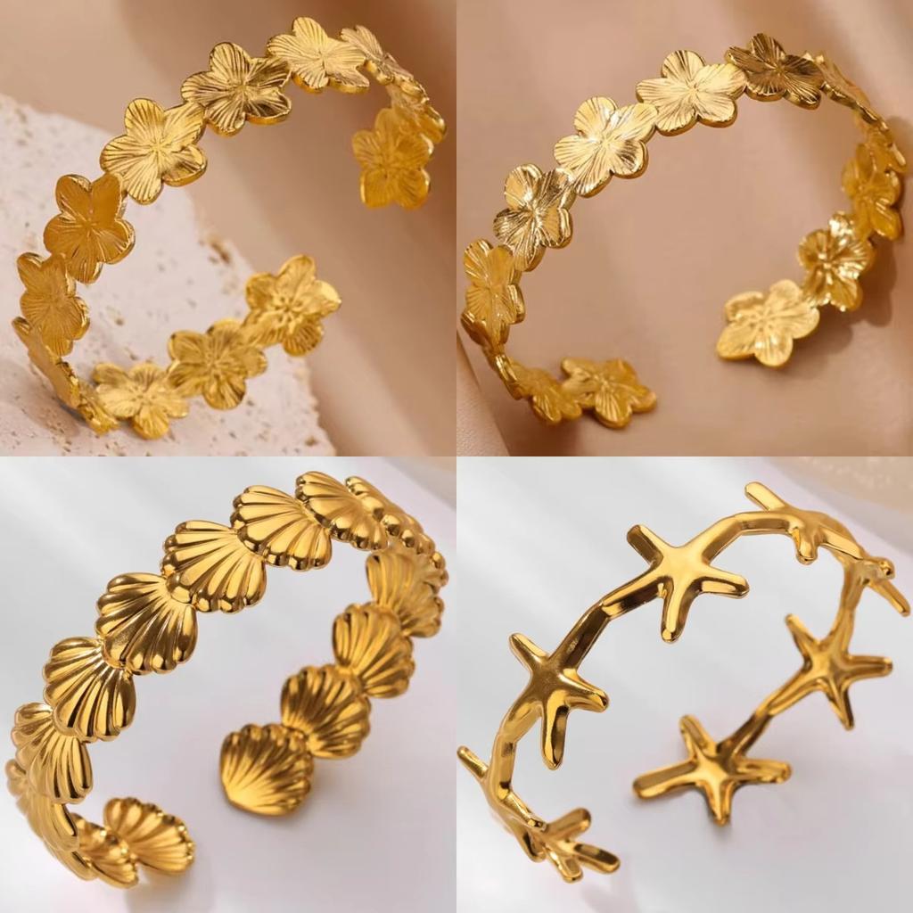 Stainless Steel Starfish Scallop Bracelet Opening Bracelet Fashionable Personality Seaside Vacation Summer Hot Sale