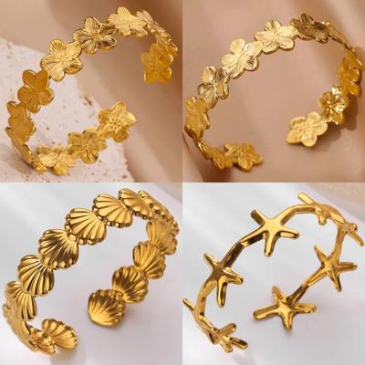 Stainless Steel Starfish Scallop Bracelet Opening Bracelet Fashionable Personality Seaside Vacation Summer Hot Sale
