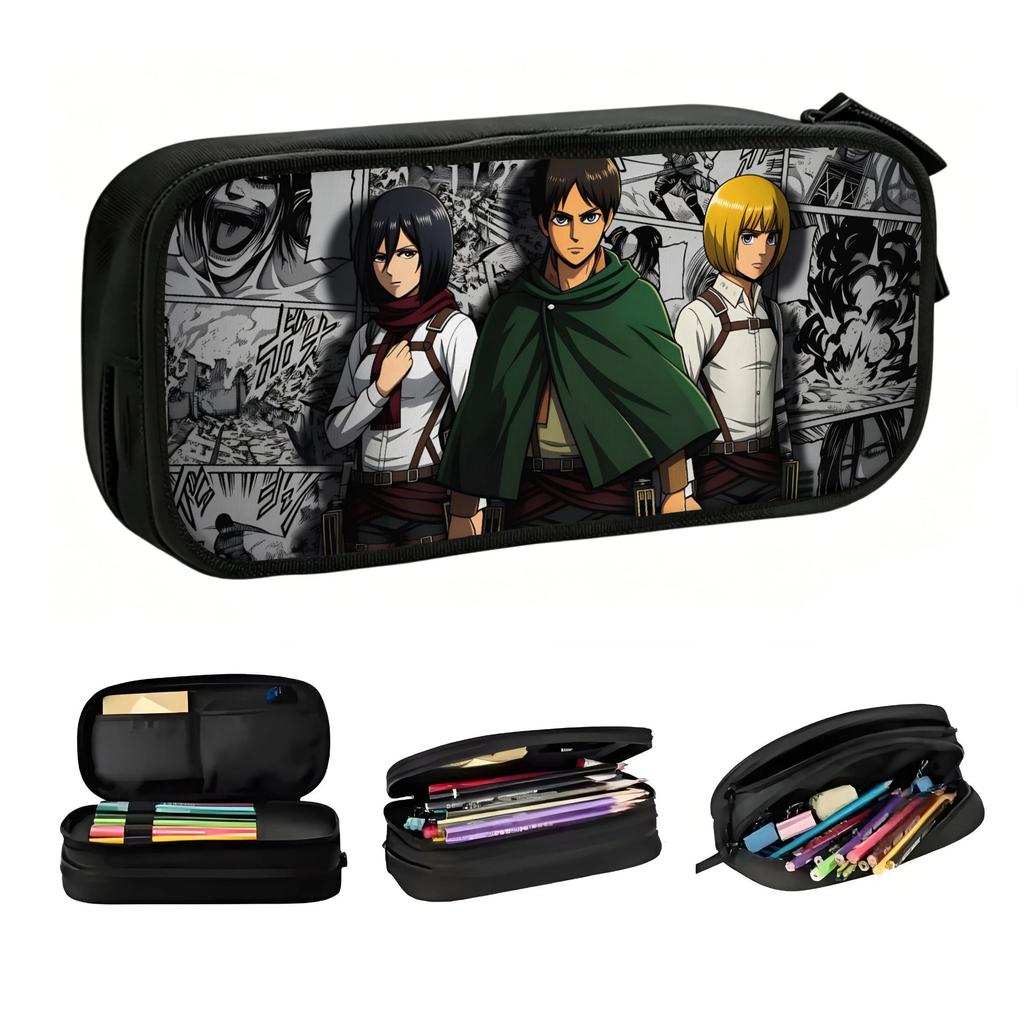 Attack On Titan Eren Yeager Jaeger Pencil Cases for Girls Boys Large Capacity Mikasa Ackerman Pen Bag Box School Supplies