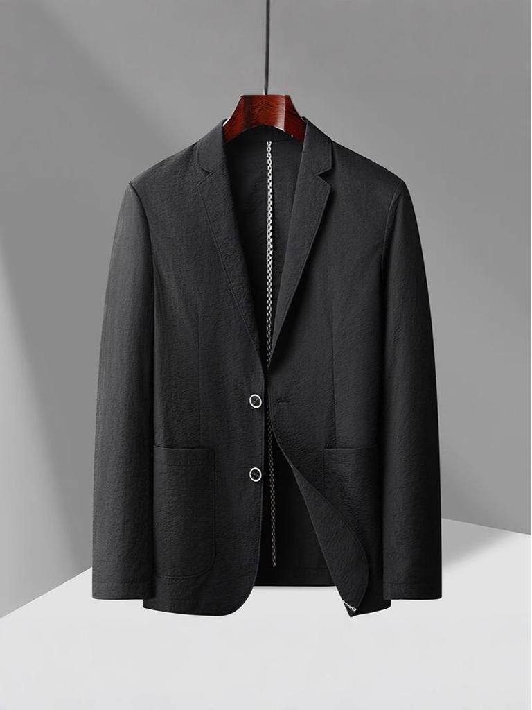Men's Light Luxury Casual Blazer - Spring/Summer 2025, Thin Single-Breasted, Solid Color, Slightly Wrinkled Suit Jacket.