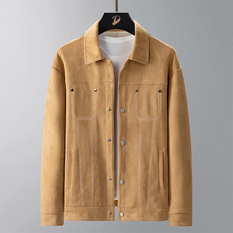 Work Lapel Jacket for Men's Spring New Youth Casual Versatile Loose Suede Jacket Top for Men