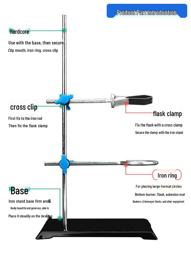 Large Stainless Steel Laboratory Iron Stand with Cross Clamp and Butterfly Clamp
