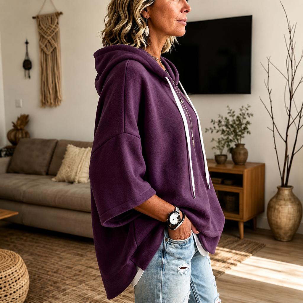 Women's Hooded Sleeve T-Shirt with Drawstring and Three-Quarter Sleeves