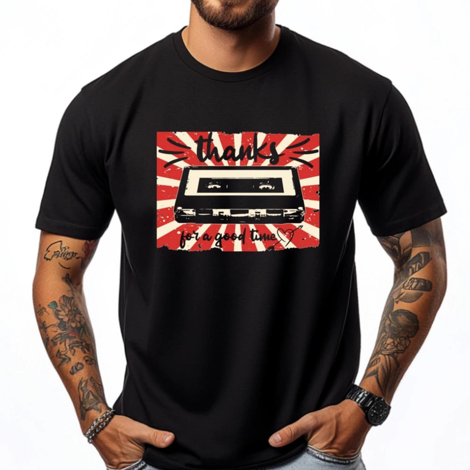 

Oldschool Style Audio Cassette Vintage T Shirts Fashionable and Trendy Christmas Shirt Graphic Short Sleeve S чёрный