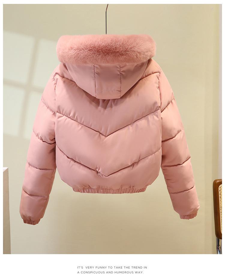 Kort Stor Päls Krage Förtjockad Jacka med Huva och Päls Inuti