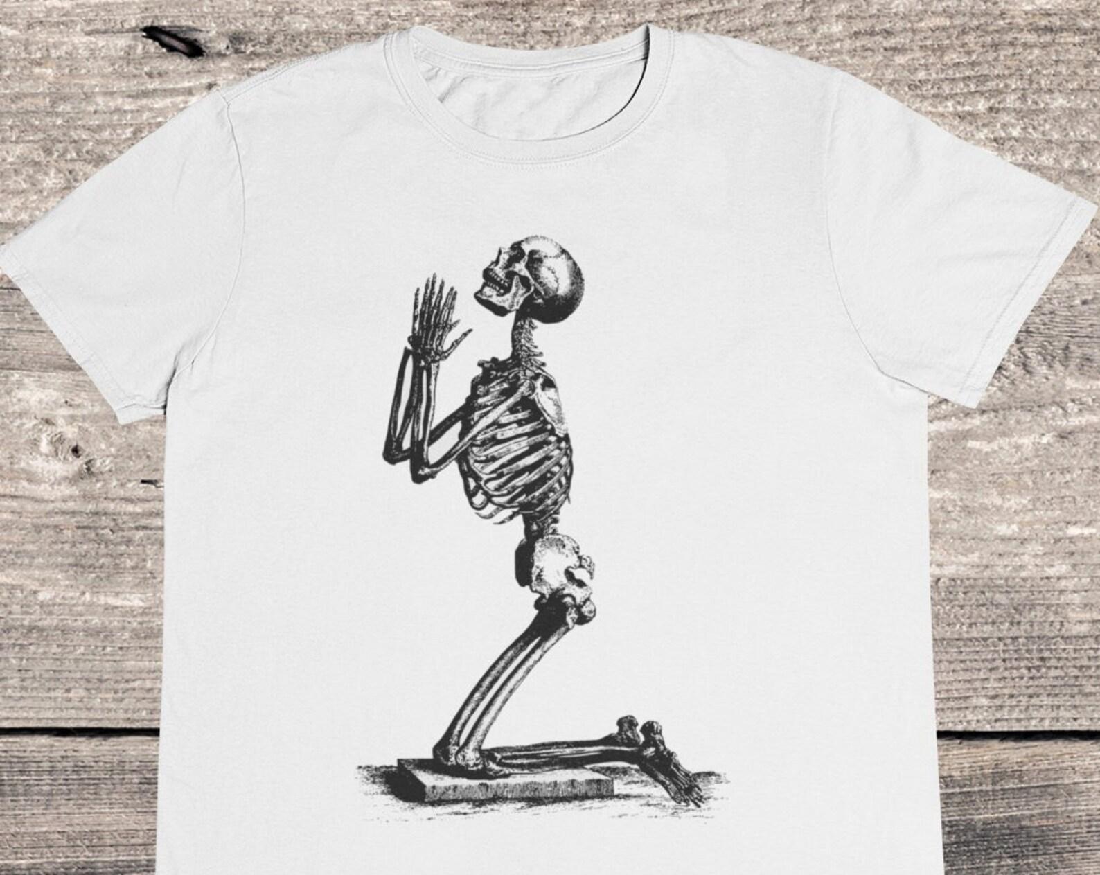 Praying Skeleton T-Shirt: Vintage Retro Cotton Tee 3XL
