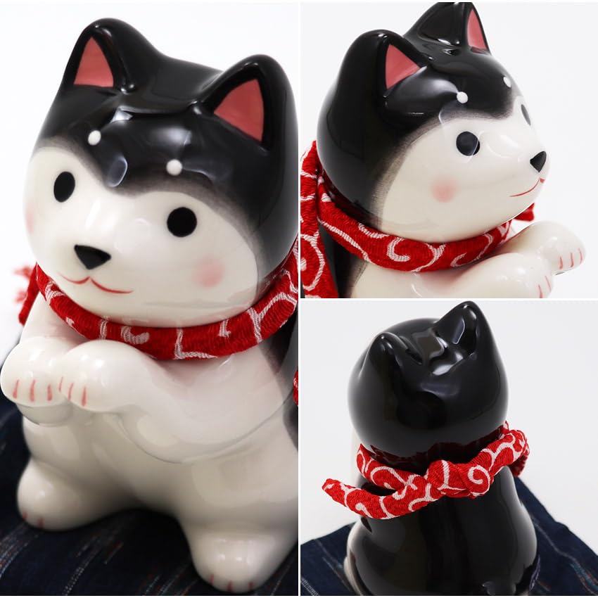 Osaka Choseido Ceramic Dog Black and Includes a Free Original Wooden Tag Figurine, Purple, "Dog Day" (10.5cm Tall),