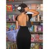 Solid Sexy Backless Maxi Dress Women Elegant Elastic Slim Short Sleeve Long dresses Female Bodycon Streetwear Clothing